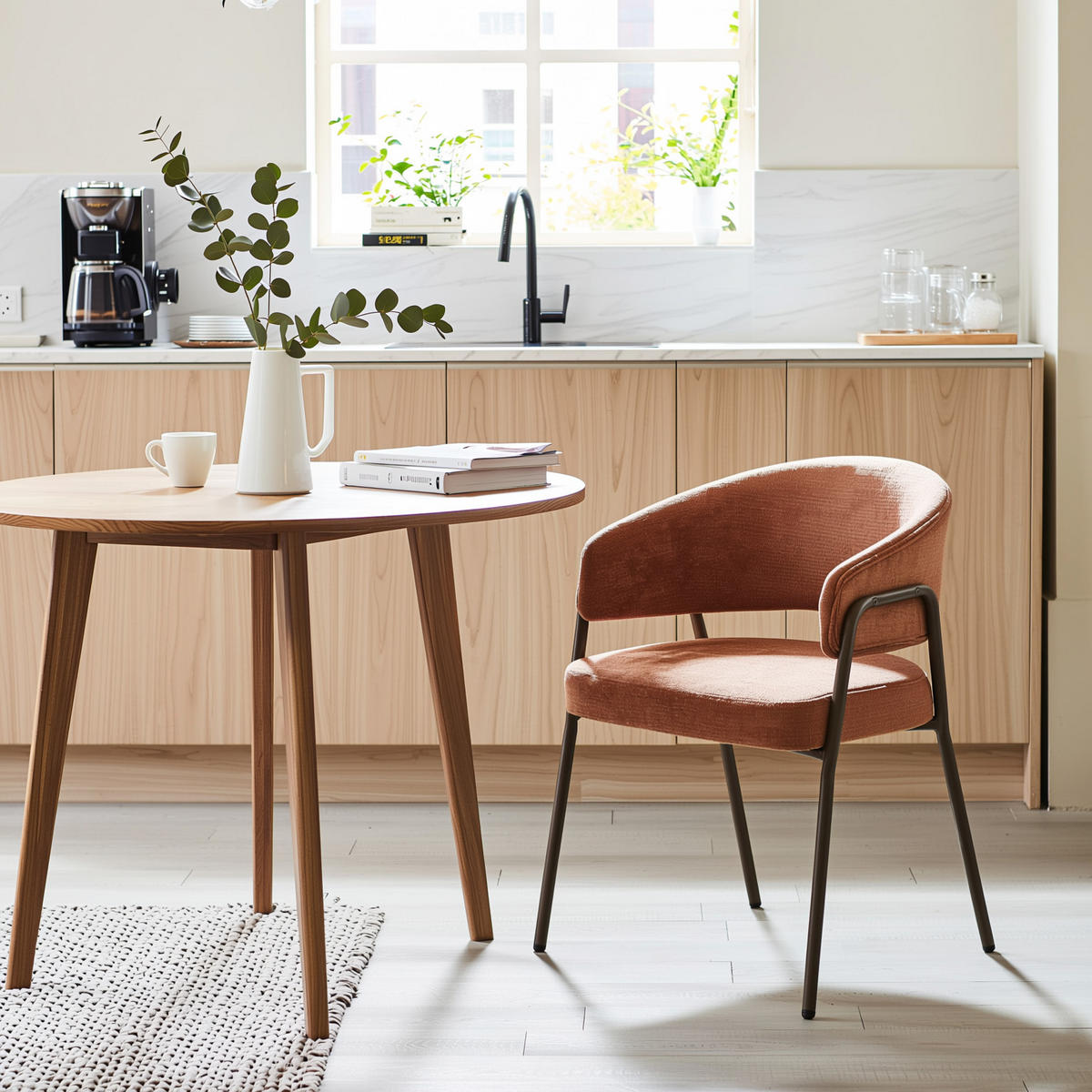JÍDELNÍ ŽIDLE žinylka oranžová s ergonomickými područkami a kovovými nohami - pomerančová, textil (57/79.5/54.5cm) - Urban Meuble