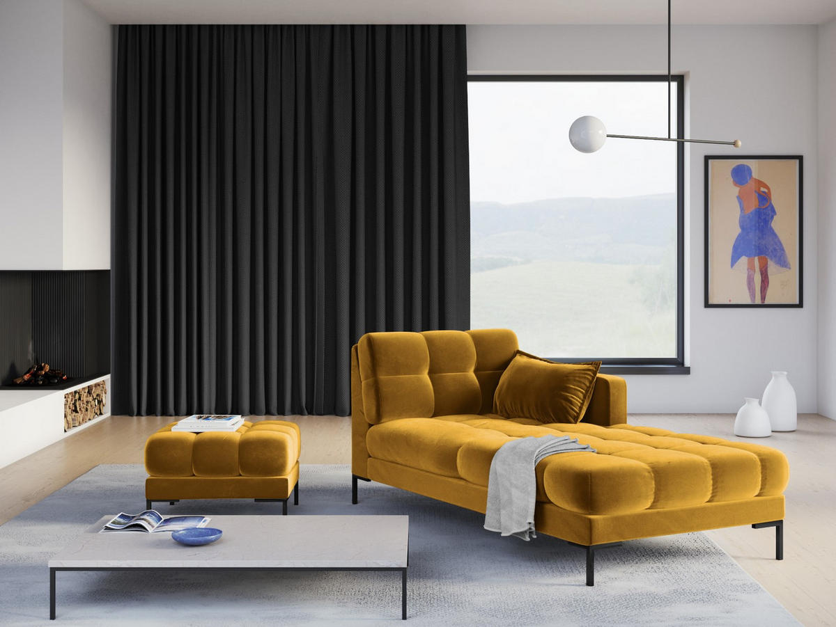 CHAISELONGUE rechts Mamaia aus Samt gelb - Gelb, Textil (102/75/185cm) - Micadoni