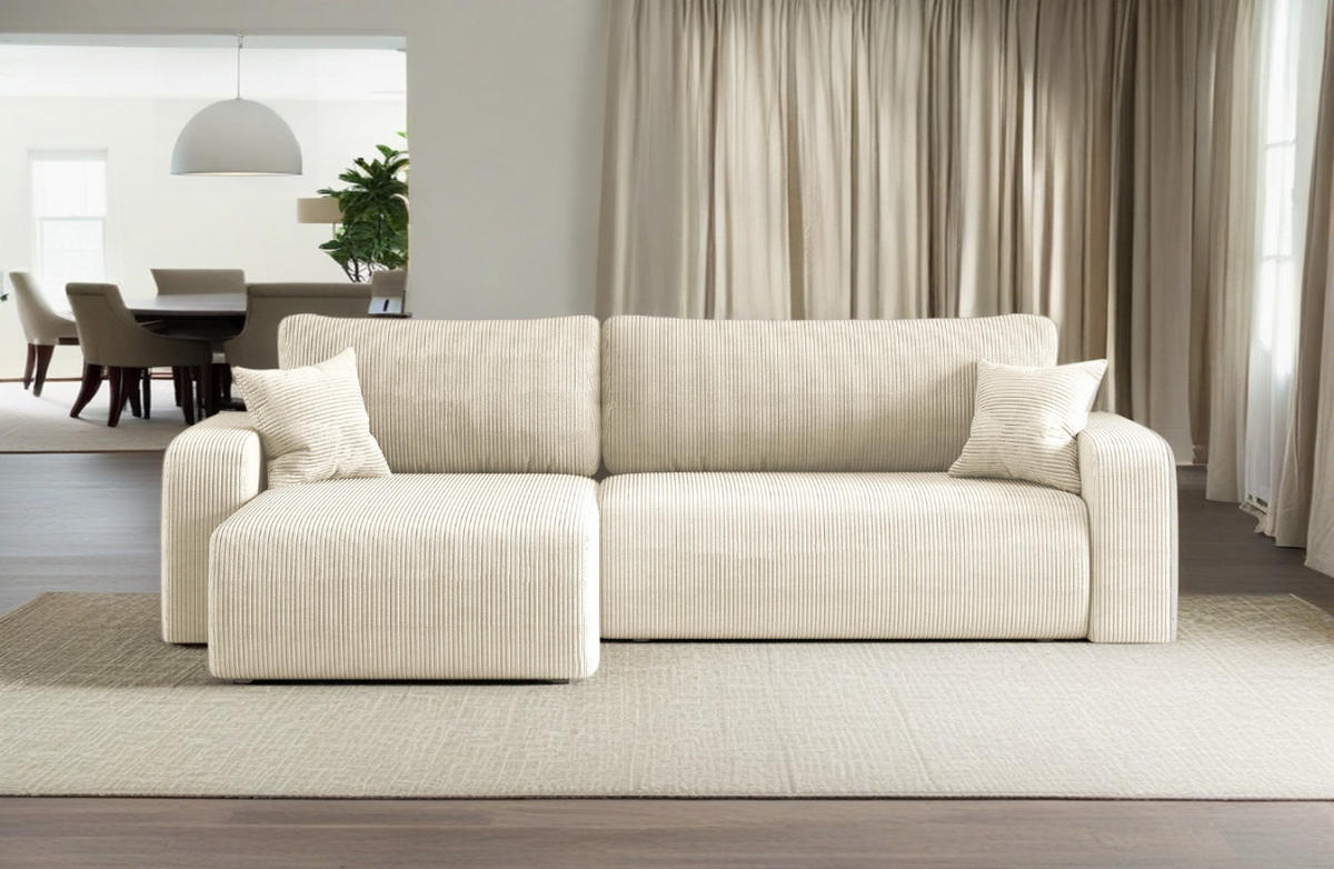 SCHLAFSOFA MILANO XL und bettkasten stoff Poso Dicker Cord Ecru Links - Ecru, Holz (274/82/145cm) - Kaiser Möbel