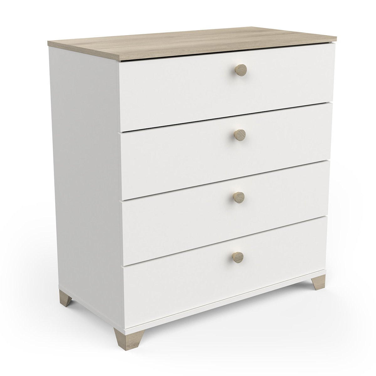 KOMMODE mit 4 Schubladen, Dekor Eiche Kronberg und Weiß - L79,7 cm - Apfelbaumfarben, Holzwerkstoff (41.9/85.1/79.7cm) - Calicosy