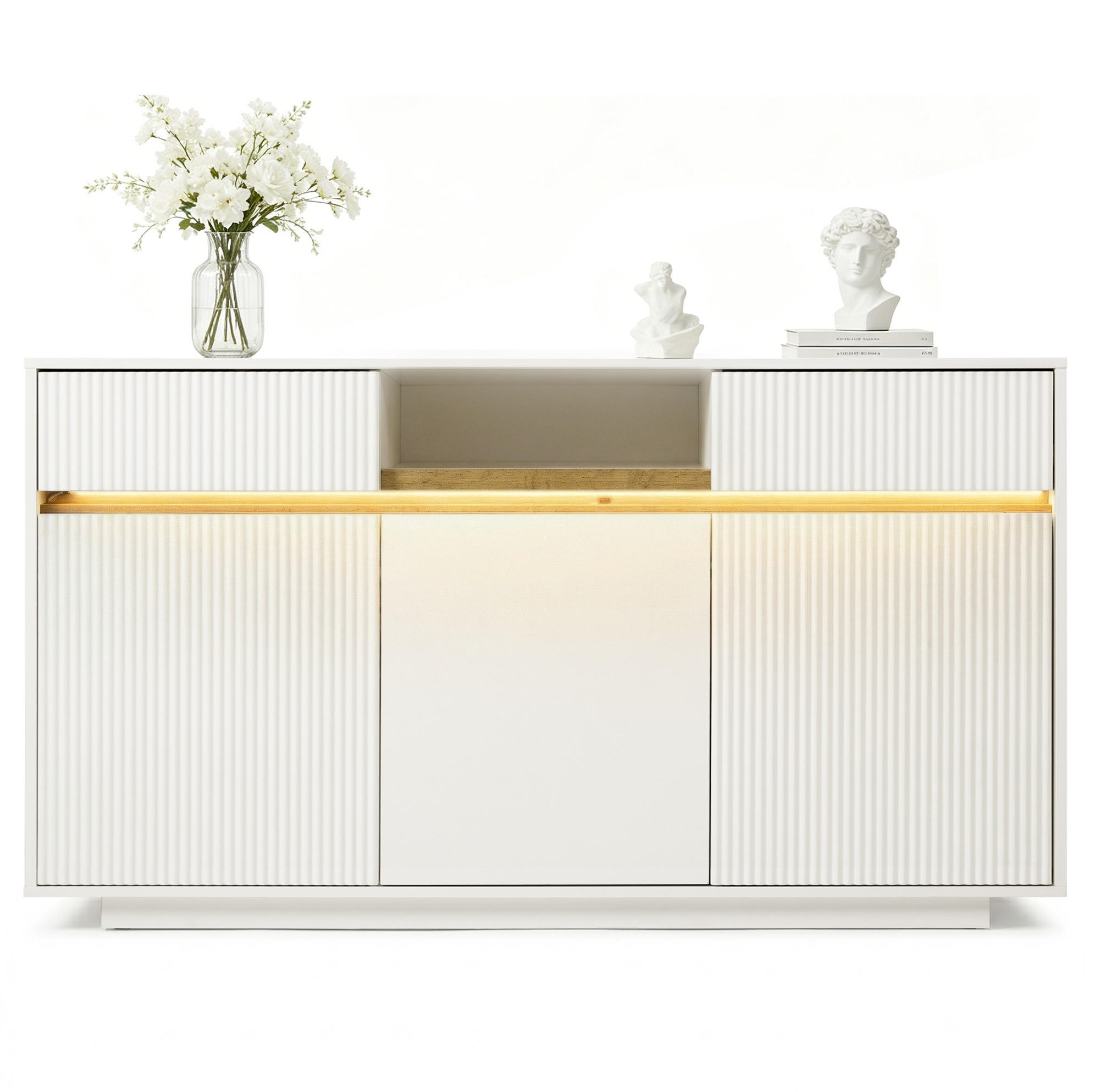 SIDEBOARD 140/85/40 cm Weiß aus Holz mit LED - Weiß, Holzwerkstoff (40/85/140cm) - OKMYHOME