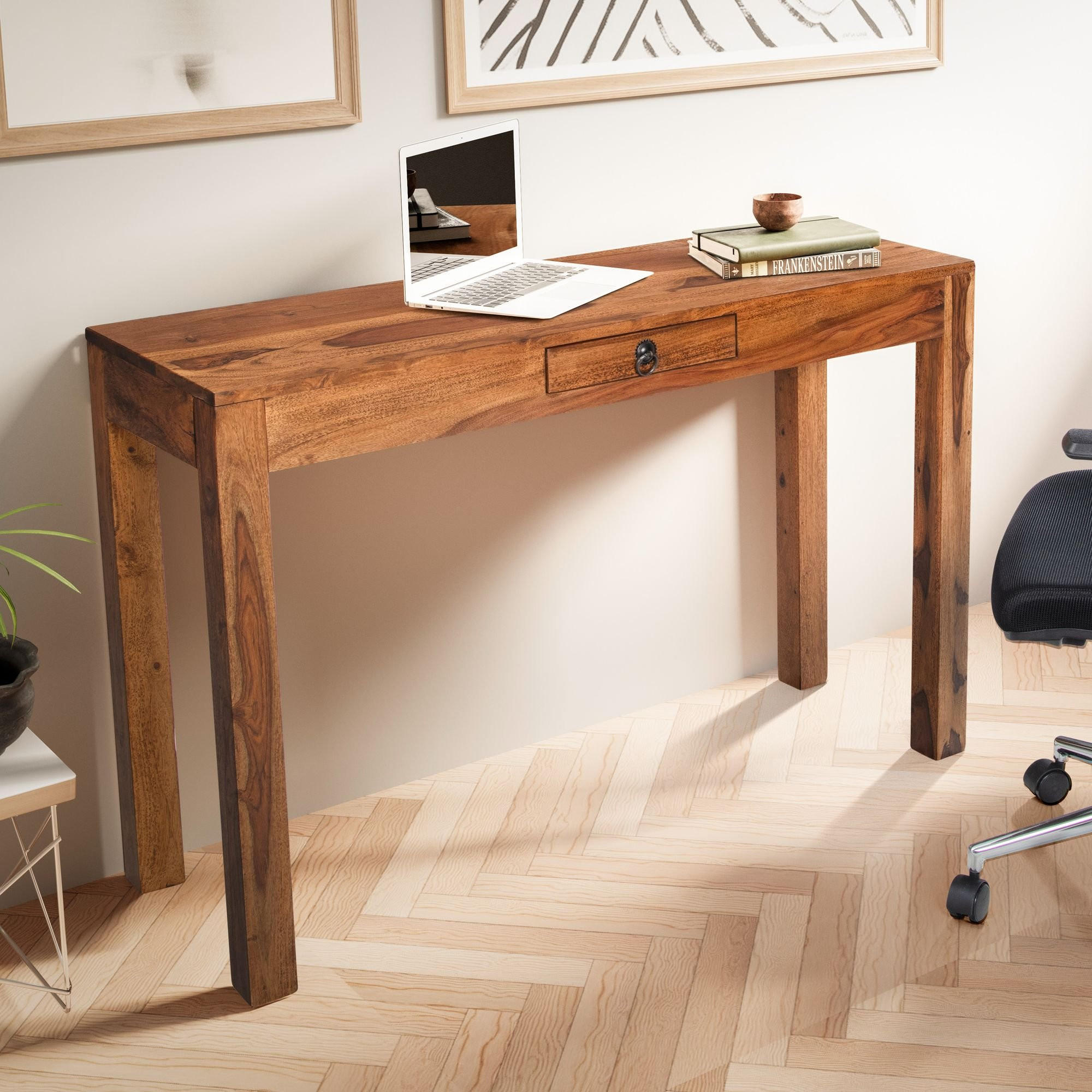 SCHREIBTISCH – Massivholz, 118x40x76 cm, dunkelbraun, kompakt, handgefertigt - Dunkelbraun/Braun, Holz/Metall (40/118/76cm) - KADIMA DESIGN