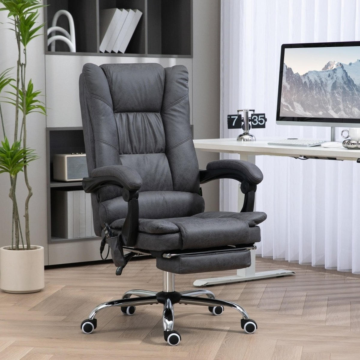 BÜROSTUHL mit Massagefunktion höhenverstellbar Dark Grey - Dunkelgrau, Kunststoff (70/118/64cm) - Meubliv