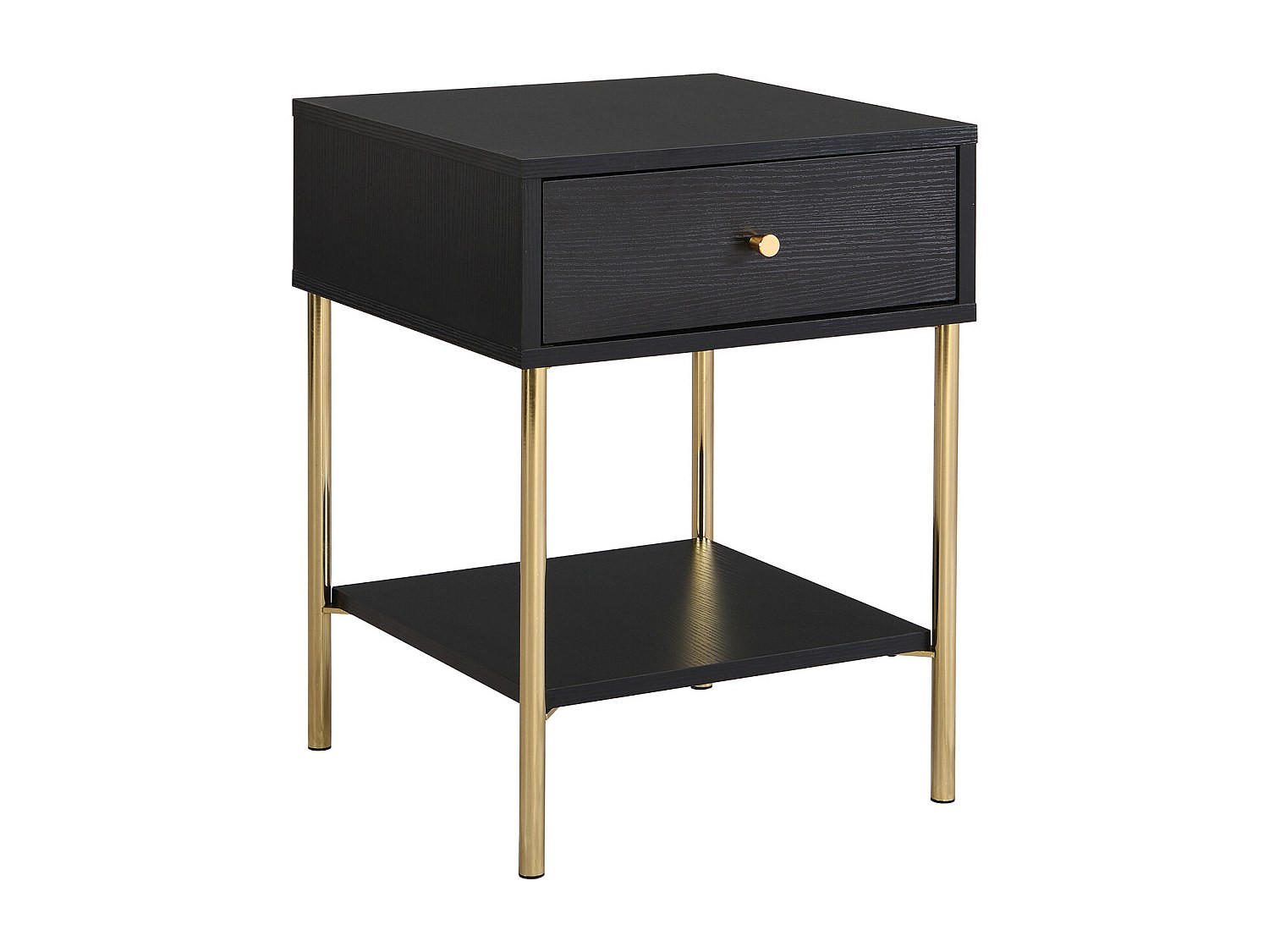 NACHTTISCH mit 1 Schublade - MDF & Metall - Schwarz & Goldfarben - MILAVIA - Schwarz, Holz (40/55/40cm) - Pascal Morabito