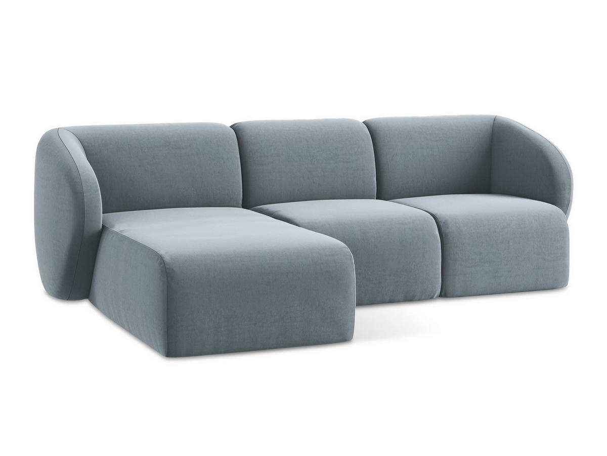 ECKSOFA Links Samt Stoff Blau - Schwarz/Hellblau, Holzwerkstoff/Kunststoff (248/166cm) - Makamii