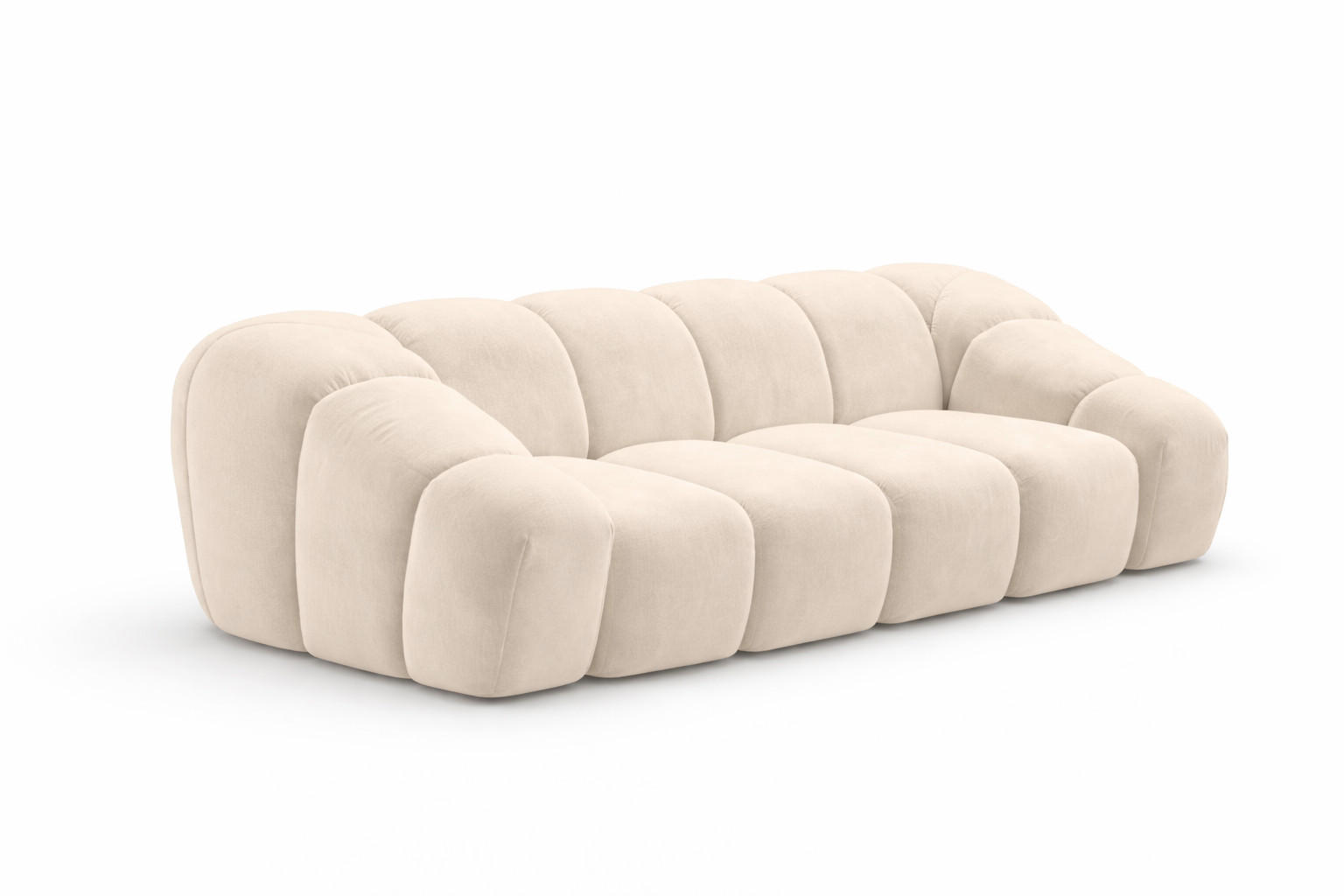 SOFA 3-Sitzer modular, Veloursstoff Bluvel, Creme, CROISSANT - Creme, Holz (240/72/115cm) - Kaiser Möbel