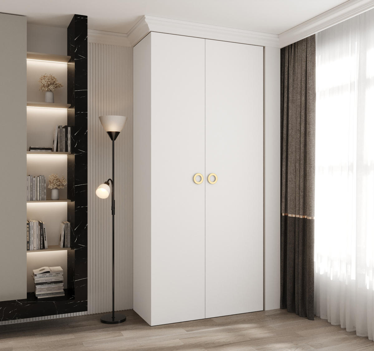 DREHTÜRENSCHRANK 245,5/110/50 2-türig - Goldfarben/Weiß, Holz/Metall (110/245.5/50cm) - Abiks Möbel