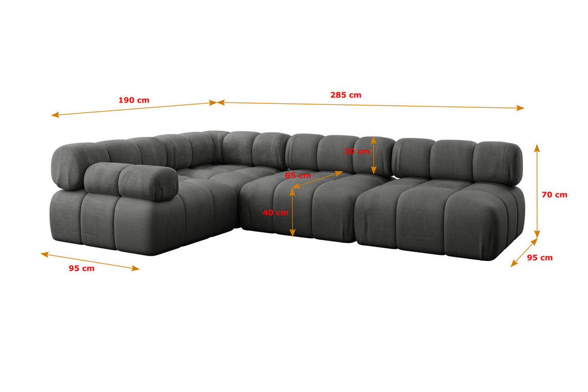 ECKSOFA modulares Sofa Mende-L2 - 285x190x70 cm Dunkelgrau Velours - Dunkelgrau, Holzwerkstoff/Textil (285/190cm) - ALTDECOR