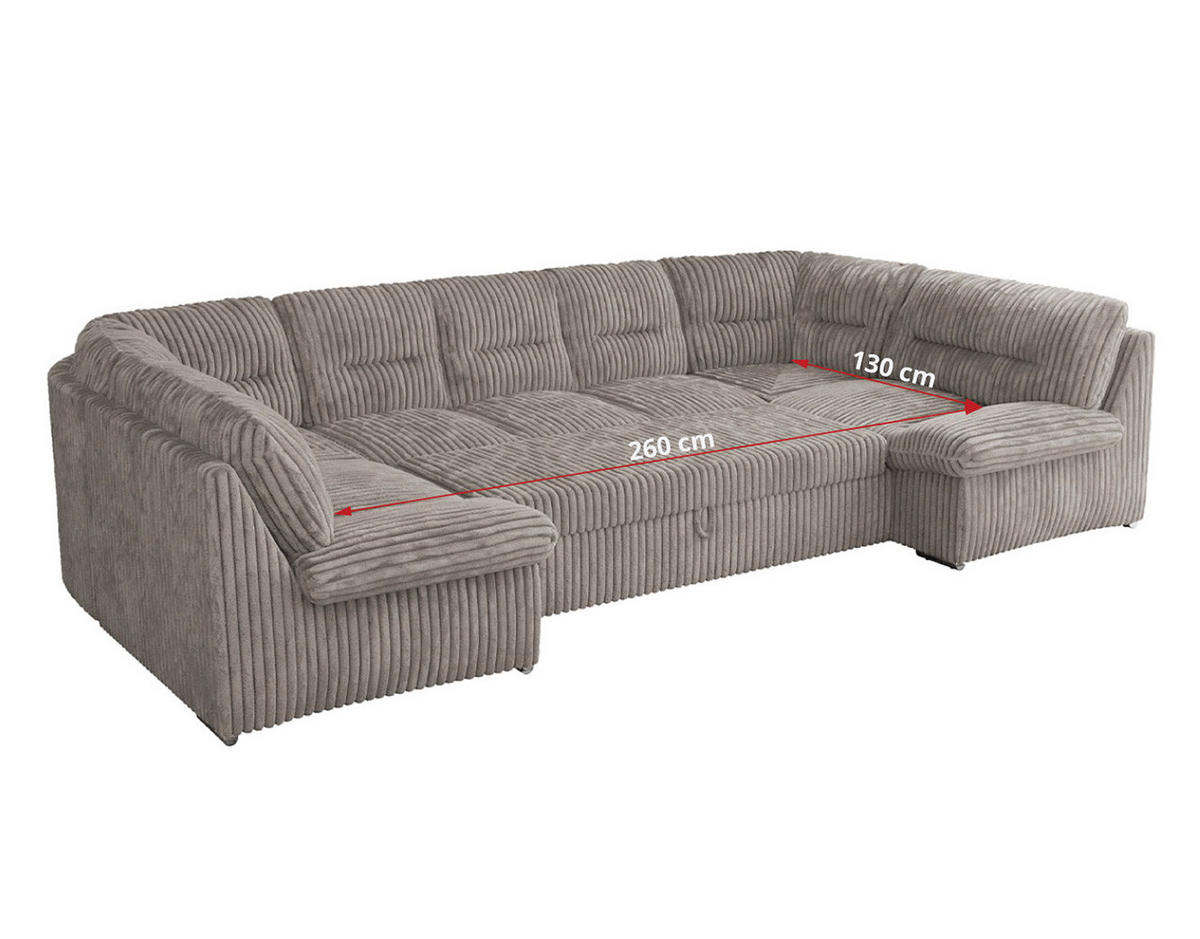 WOHNLANDSCHAFT MORBIDO U Hellgrau Cord - Silberfarben/Hellgrau, Textil/Metall (340/93/206cm) - MKS