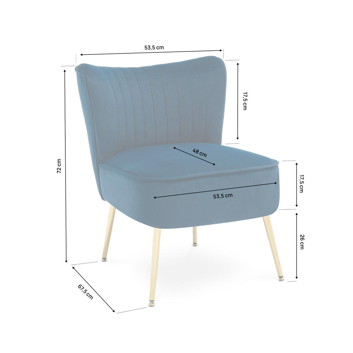 COCKTAILSESSEL 2er-Set Judith aus nachtblauem Samt - Goldfarben/Dunkelblau, Holz/Textil (53.5/72/67.5cm) - Sicaan
