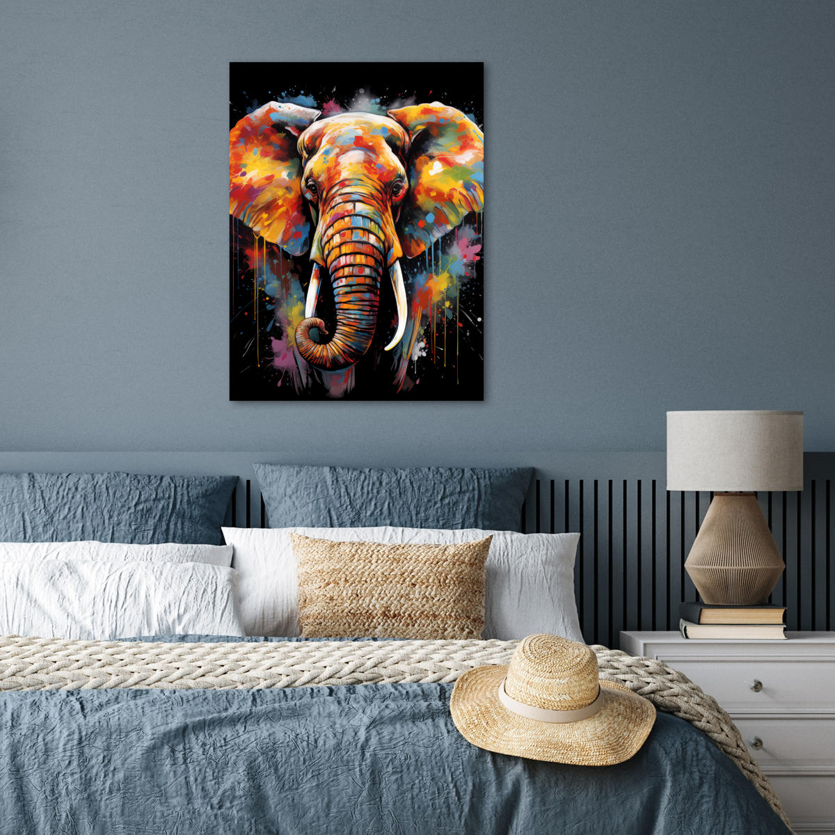 POSTER Elefant - Graffiti - Schwarz - Tiere - Farben 60x80 cm - Schwarz, Papier (60/80/0.1cm) - MuchoWow