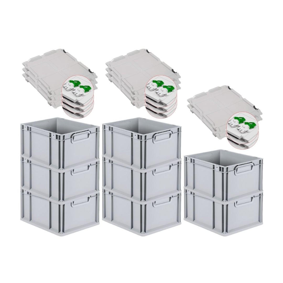 EUROBOX 8x Nextgen Economy Mit Scharnierdeckel Grau/GrünGriffe Geschlossen 20 Liter - Grün, Kunststoff (30/22/40cm) - PROREGAL