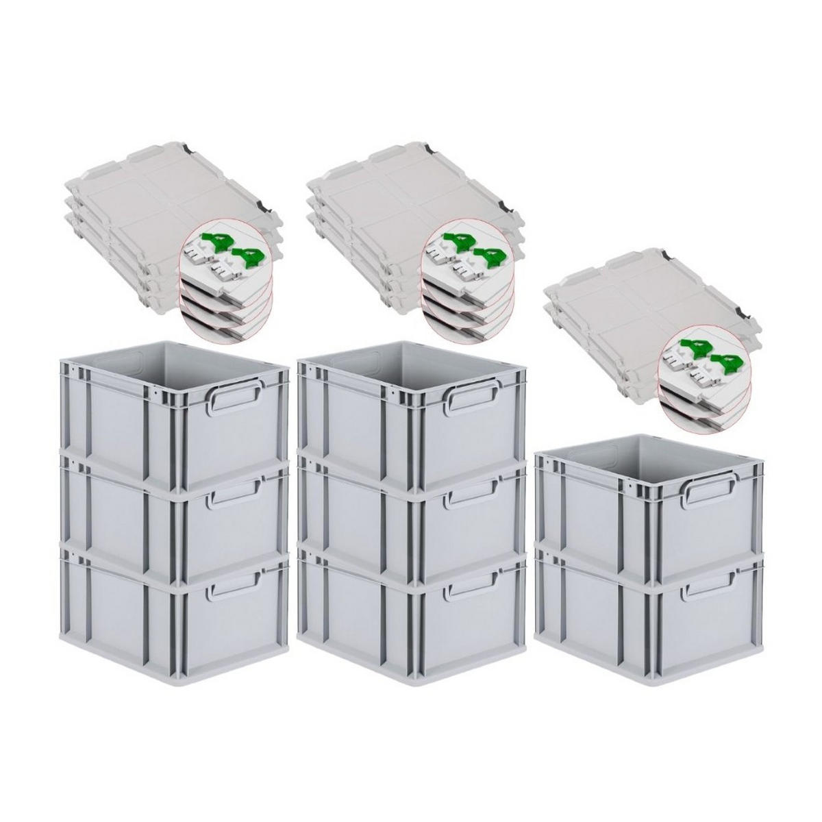 EUROBOX 8x Nextgen Economy Mit Scharnierdeckel Grau/GrünGriffe Geschlossen 20 Liter - Grün, Kunststoff (30/22/40cm) - PROREGAL