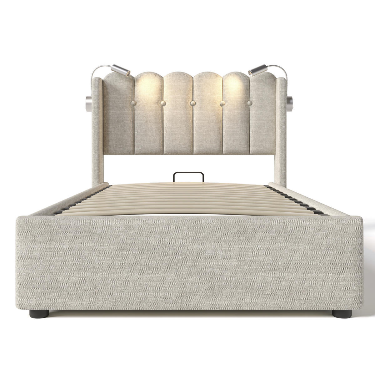 POLSTERBETT 90/200 cm Natürlich aus Leinen mit USB und Leselicht - Naturfarben, Textil (90/200cm) - OKMYHOME