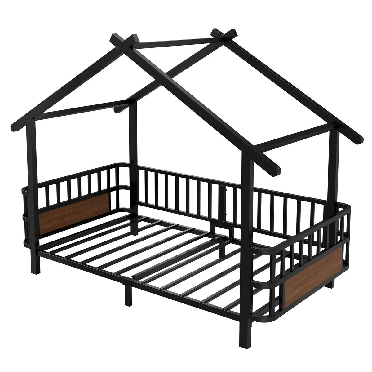 KINDERBETT in Hausform 90x200 cm Metall Schwarz - Schwarz, Metall (90/200cm) - Meubliv