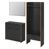 GARDEROBE-SET grau und Nox Eiche, Garderobenkombination 3-teilig, 180 x 189 cm, Salud - Dunkelgrau/Schwarz, Holzwerkstoff/Kunststoff (180/189/37cm) - Inn.Furn