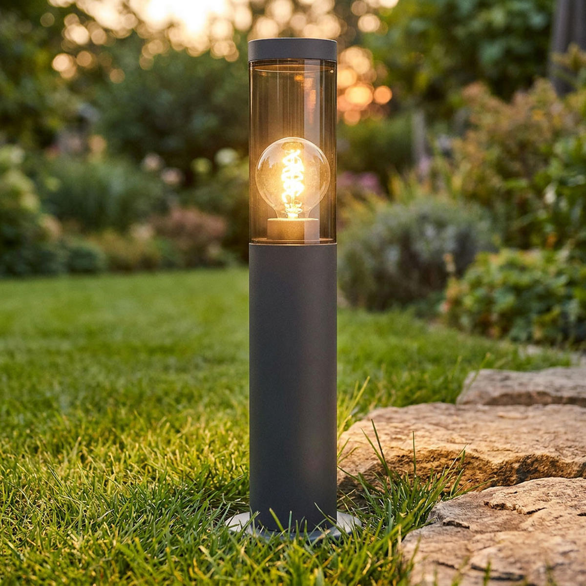 LED SOCKELLEUCHTE Edelstahl Grau Rauchoptik - Grau, Metall (12.7/12.7/45cm) - Globo Lighting