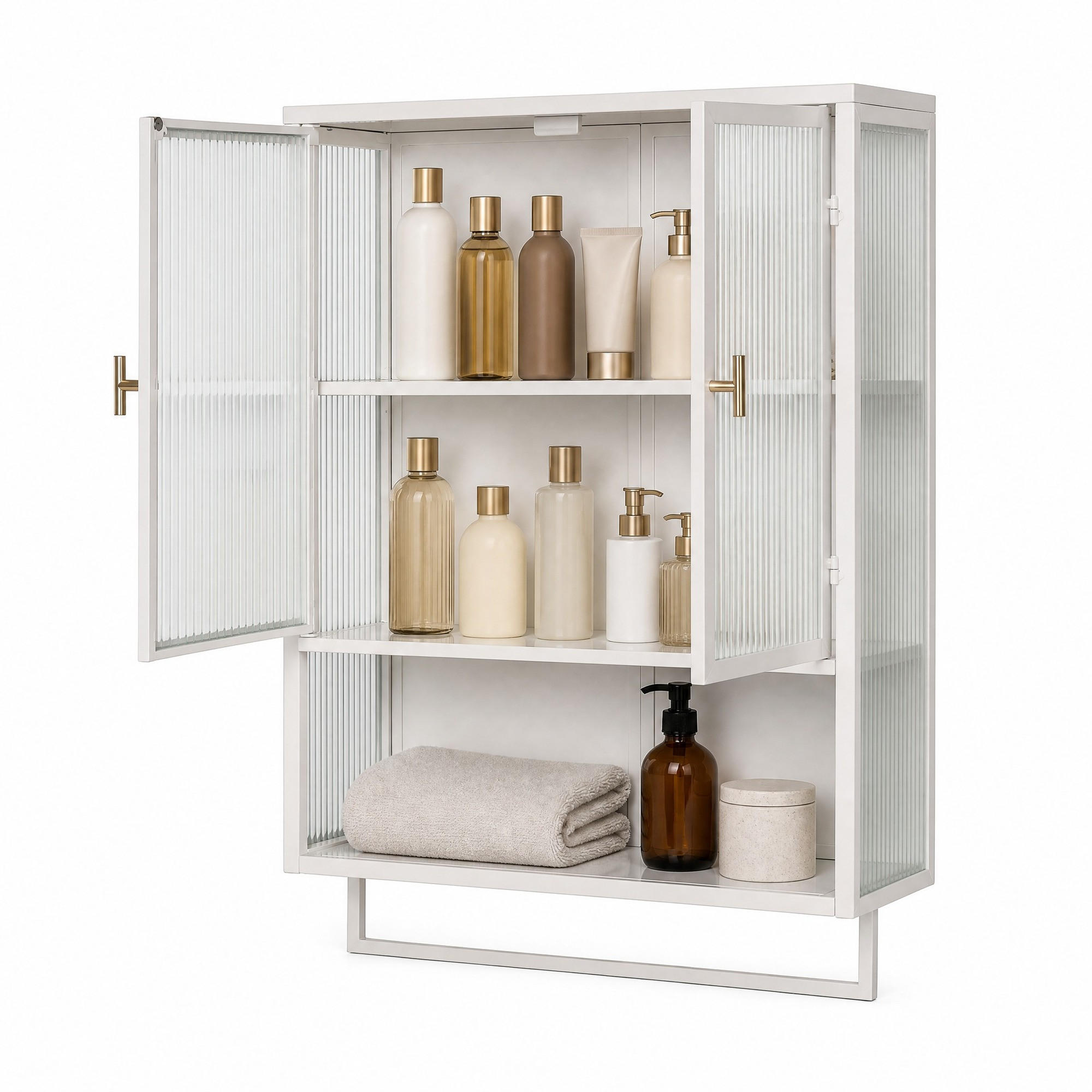 HÄNGESCHRANK in Weiß mit 2 Glastüren und Handtuchhalter für Badezimmer und Küche, B60/T23/H78 cm - Transparent/Weiß, Glas/Holzwerkstoff (60/24/35cm) - STILVORA
