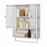 HÄNGESCHRANK in Weiß mit 2 Glastüren und Handtuchhalter für Badezimmer und Küche, B60/T23/H78 cm - Transparent/Weiß, Glas/Holzwerkstoff (60/24/35cm) - STILVORA
