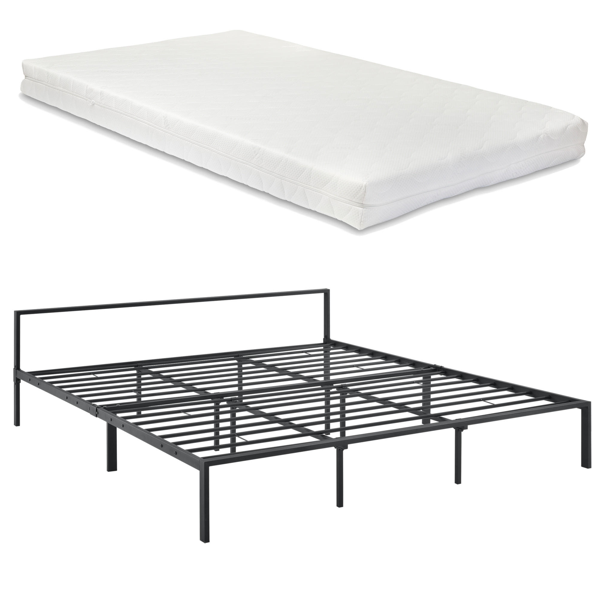 METALLBETT Imatra mit Matratze - Schwarz, Textil/Metall (180/200cm) - [en.casa]