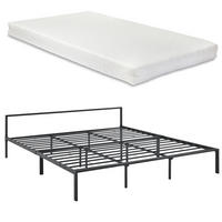 METALLBETT Imatra mit Matratze - Schwarz, Textil/Metall (180/200cm) - [en.casa]