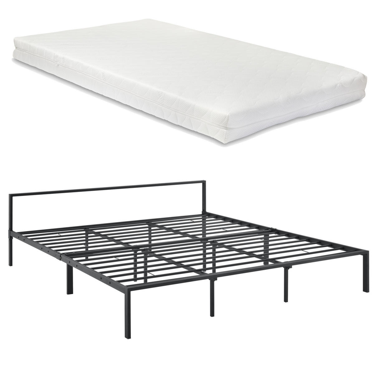 METALLBETT Imatra mit Matratze - Schwarz, Textil/Metall (180/200cm) - [en.casa]