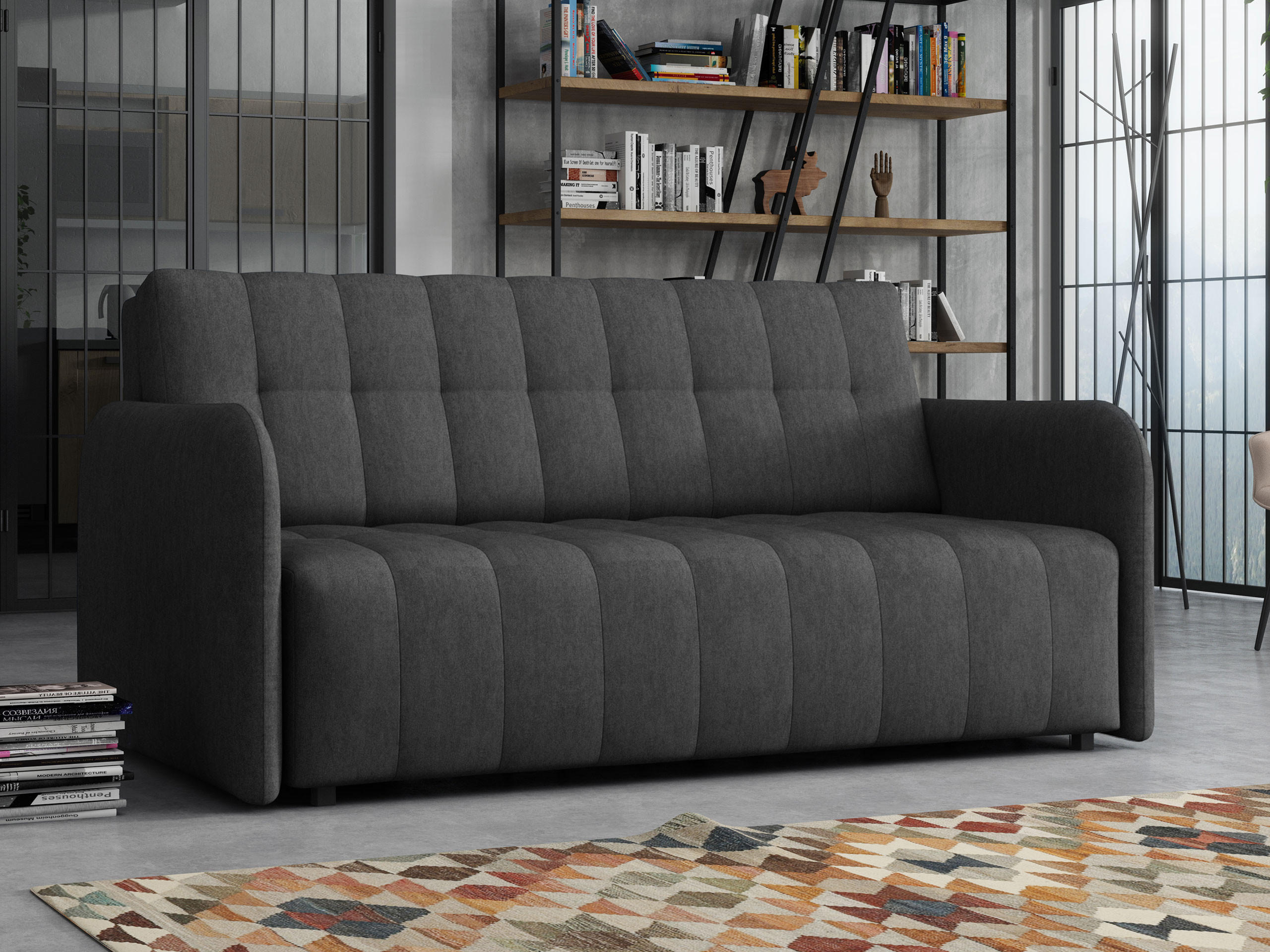 SCHLAFSOFA Viva Grand IV - Dunkelgrau/Schwarz, Holz/Kunststoff (165/85/95cm) - MIRJAN24