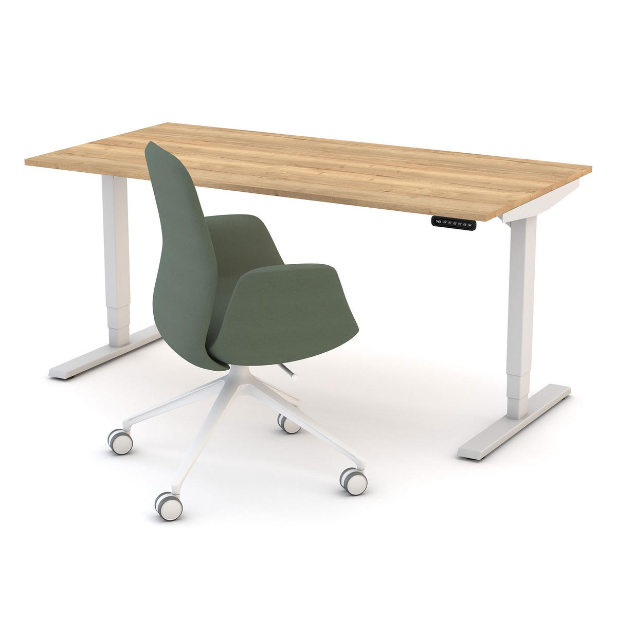 SCHREIBTISCH Elektrisch höhenverstellbarer Schreibtisch Y-Line Eiche Natura Weißaluminium 140/70/62-127cm - Weiß Hochglanz/Silberfarben, Holzwerkstoff/Metall (70/140/127cm) - ASSMANN