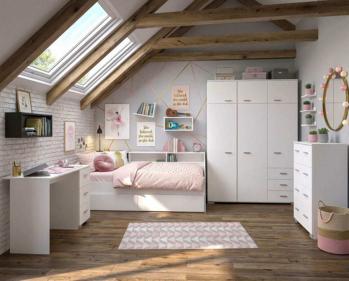 KINDERZIMMER-SET Paca 40 5-tlg. Holznachbildung Weiß/Eiche - Eichefarben/Weiß, Kunststoff (100/1/200cm) - 58aufmkessel