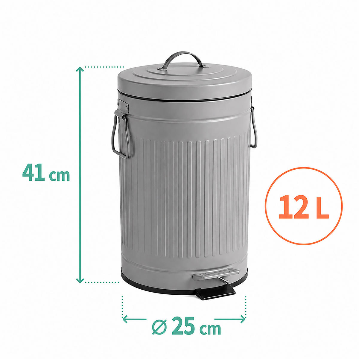 PUBELĂ Gri 12 l cu pedală softclose metal - gri, material plastic/metal (25/41/25cm) - Relaxdays