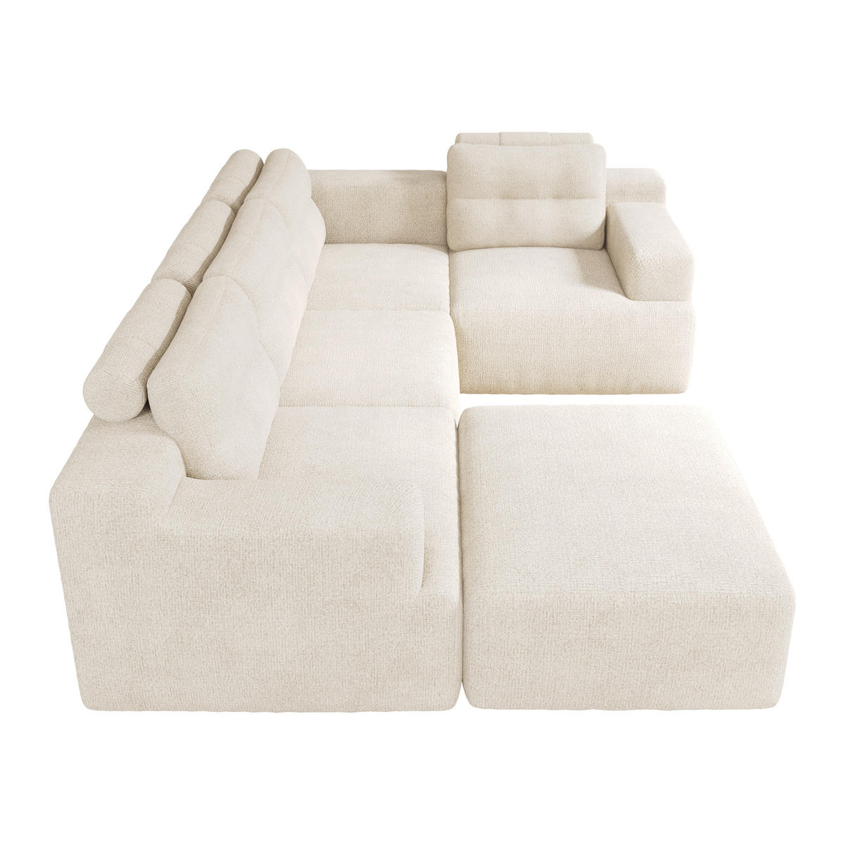 WOHNLANDSCHAFT 252/180/82 cm Beige mit 1 Fußhocker - Beige, Textil (252/82/180cm) - Oxeza