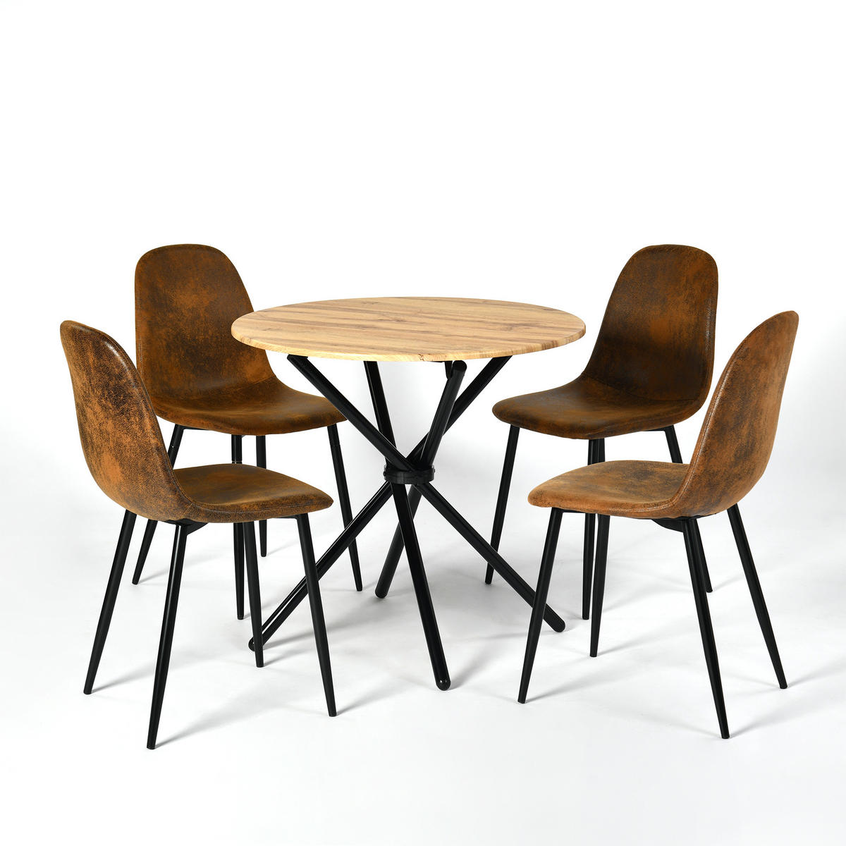 ESSZIMMER SET – 1 Tisch + 2 Stühle – Holzoptik & Wildleder - Braun, Holzwerkstoff/Metall (80/75/80cm) - Urban Meuble