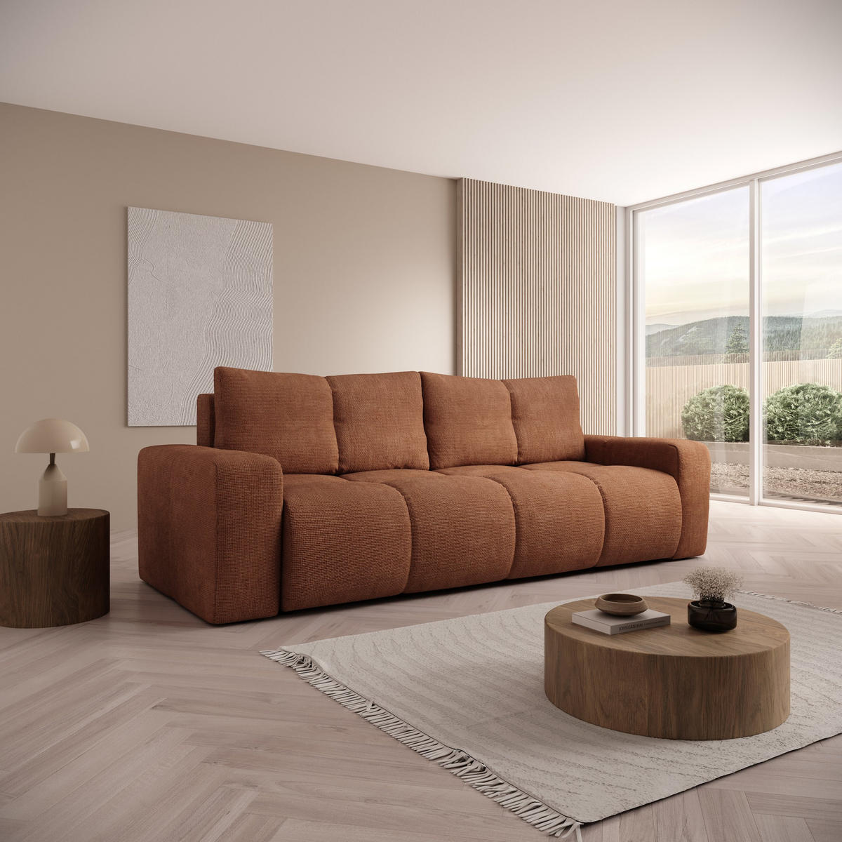 BETTSOFA DUCA Orange Jersey- Stoff mit Schlaffunktion - Orange, Holz (259/90/99cm) - MASSENO