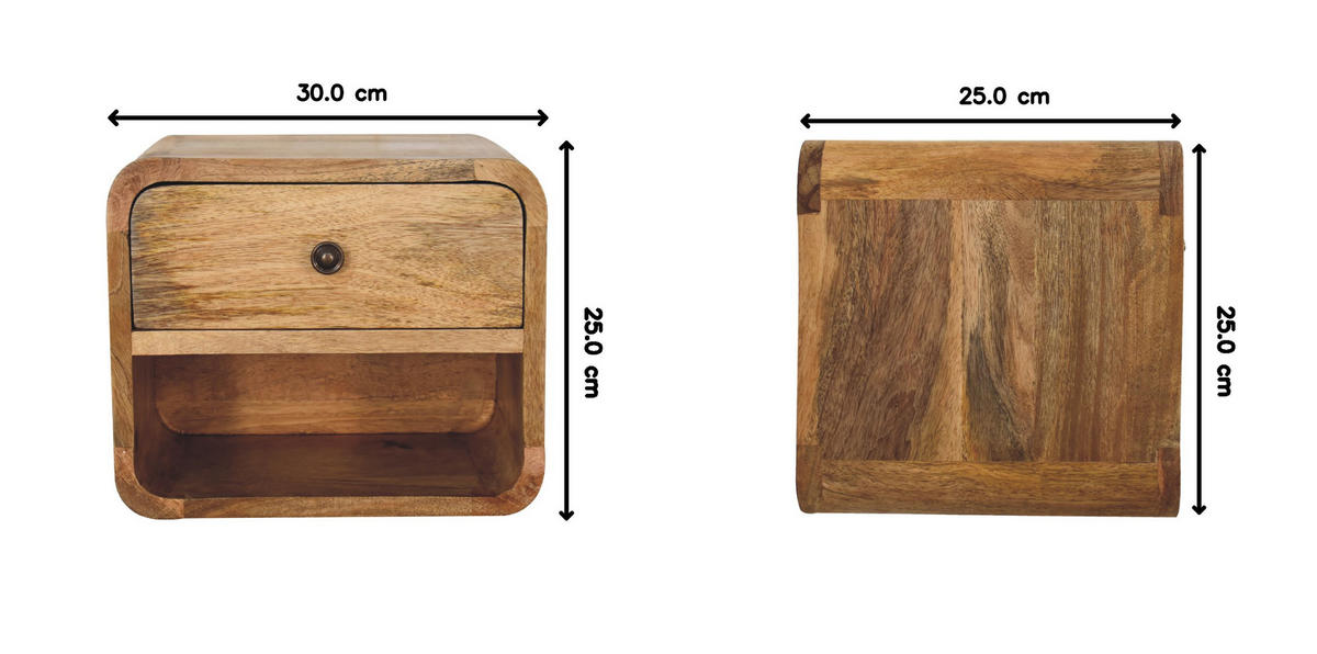 NACHTTISCH und Wandhalterungsfunktion, 1 Schublade, 1 Offenes Fach, Beige - Messingfarben/Braun, Holz/Metall (30/25/25cm) - Artisan Furniture