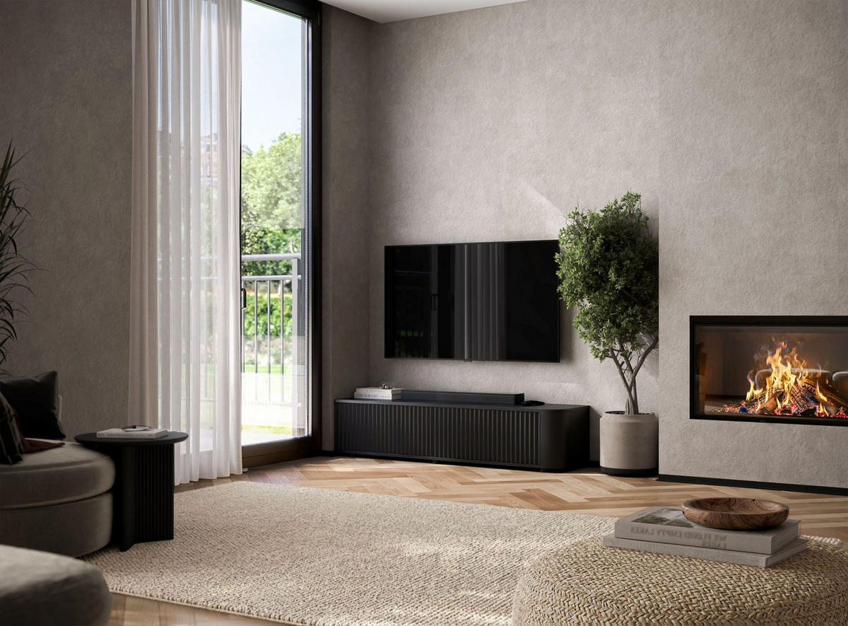 TV stolek Aurora černý matný 140 cm s nízkými nožkami - černá, kompozitní dřevo (140/31/35cm) - Meble Lindner