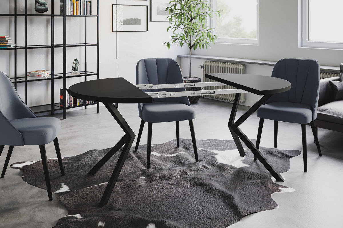 ESSZIMMERTISCH LOFT LITEN, ausziehbarer Tisch 120 cm/200 cm, Farbe: Schwarz, mit Metallbeinen in Farbe Schwarz - Schwarz, Holzwerkstoff (120/120/76cm) - Alpi-Möbel