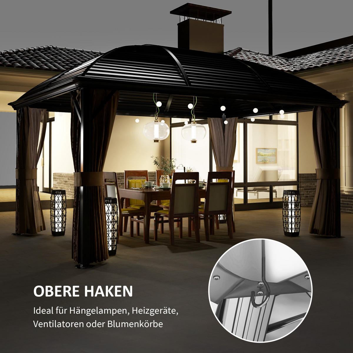 PAVILLON mit Hardtop 4x3 m - Braun, Metall (298/280/398cm) - Outsunny