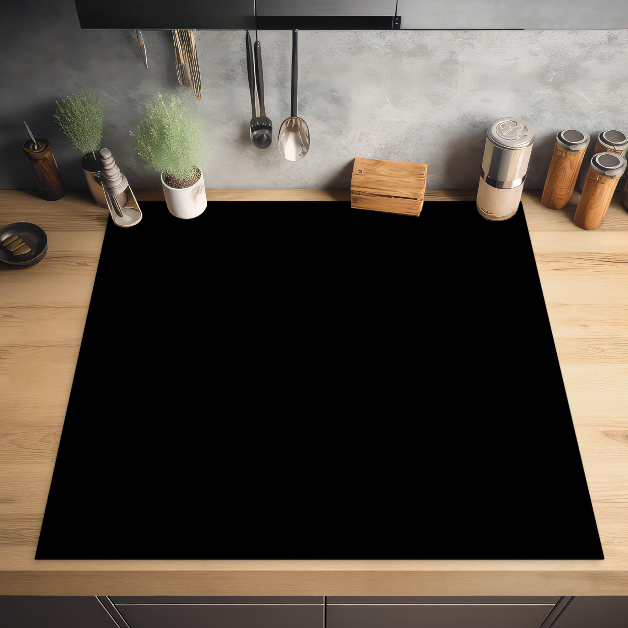HERDABDECKPLATTE Schwarz - Einfarbig 78x78 cm - Schwarz, Kunststoff (78/0.2/78cm) - MuchoWow