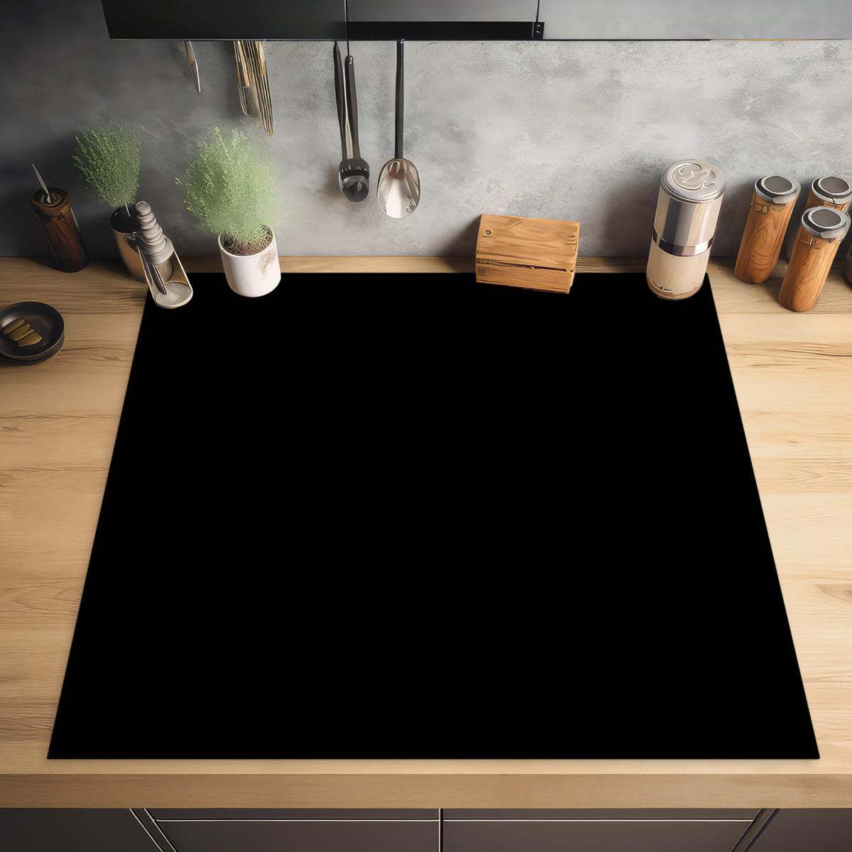HERDABDECKPLATTE Schwarz - Einfarbig 78x78 cm - Schwarz, Kunststoff (78/0.2/78cm) - MuchoWow