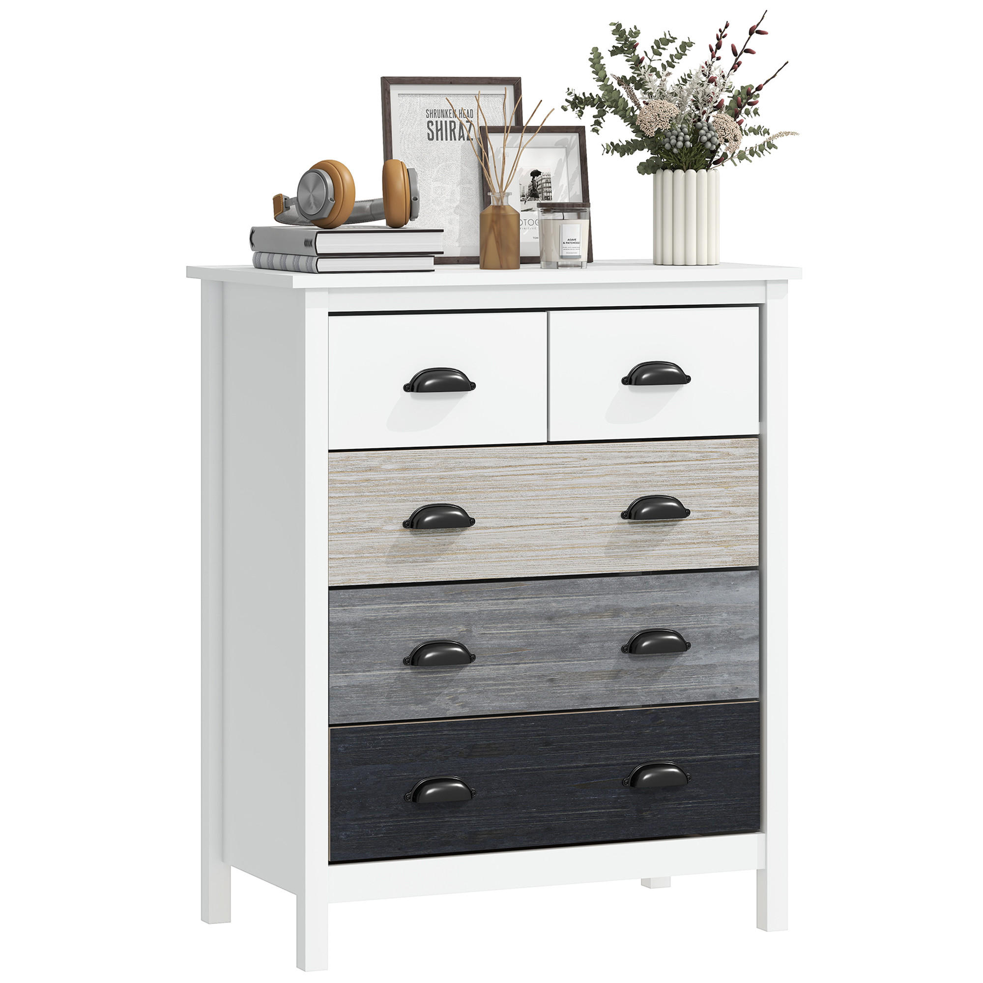 SIDEBOARD DE-09037 5 Schubladen, lackierte Oberfläche Weiß - Weiß, Holzwerkstoff (70/85/38cm) - ComfortXL