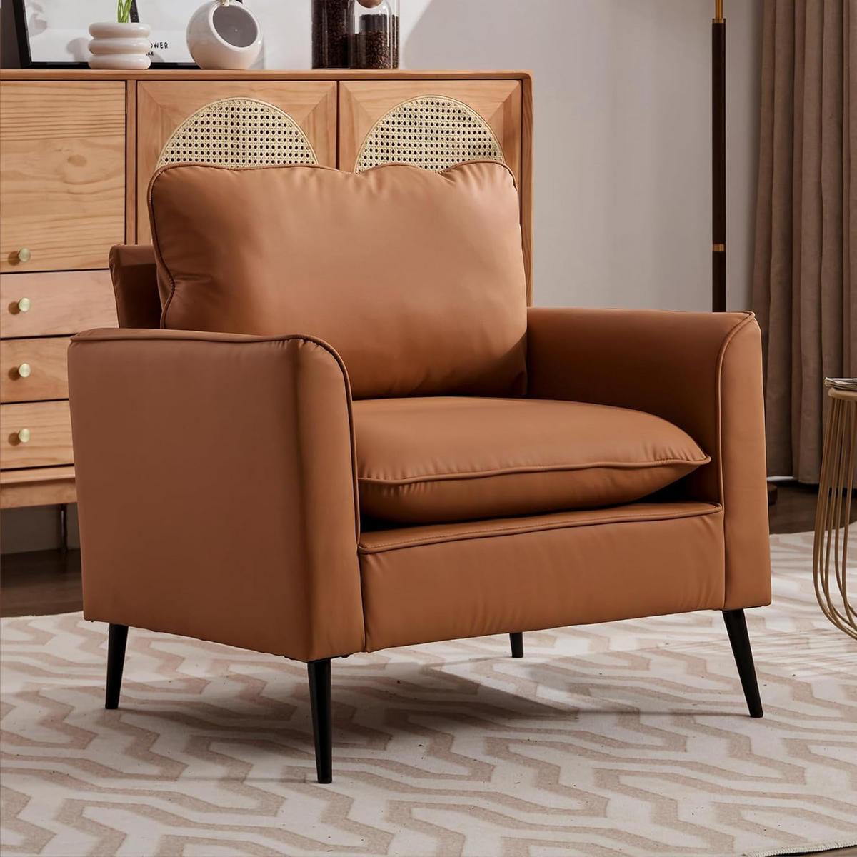 SESSEL Kunstleder Braun mit kissen - Braun, Holzwerkstoff/Textil (80/80/68cm) - WISHDOR