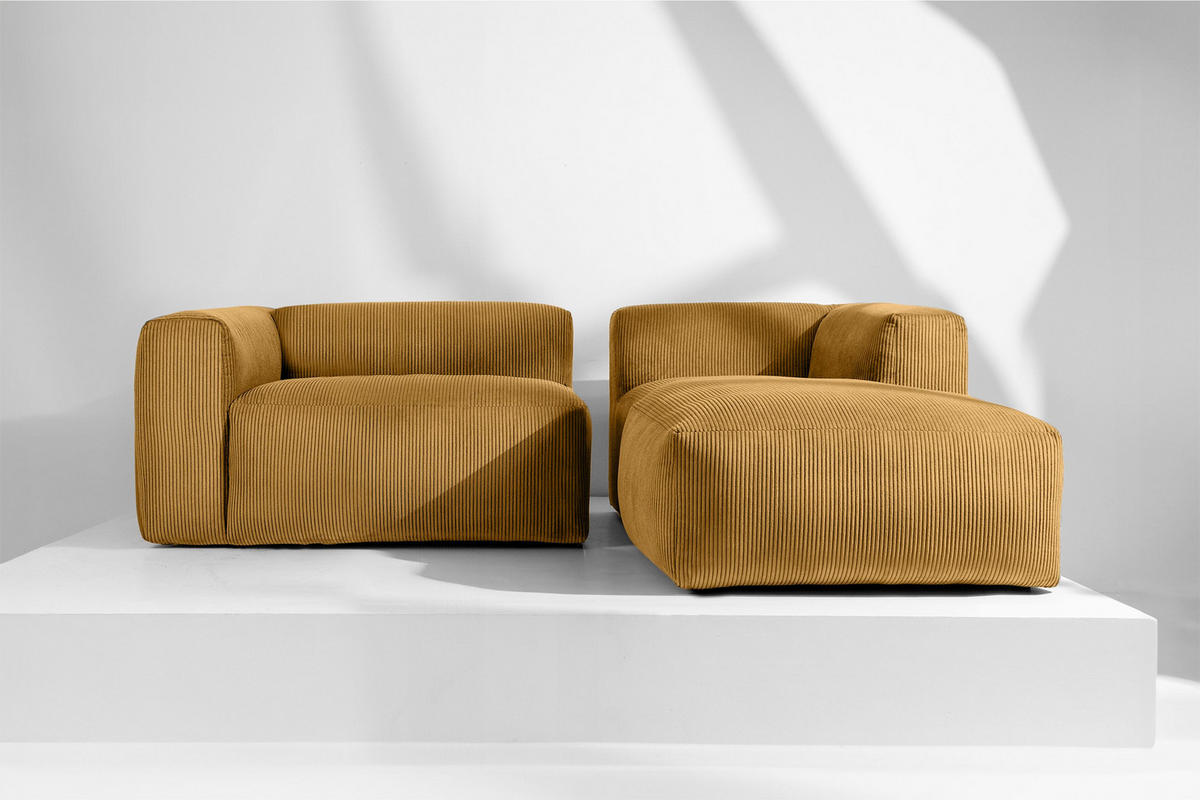 ECKMODULSOFA-RECHTS BUFFO 3/4 Sitzer mit extrem weicher Sitzfläche, Kordstoff, gelb - Gelb, Textil (237/180cm) - KONSIMO®