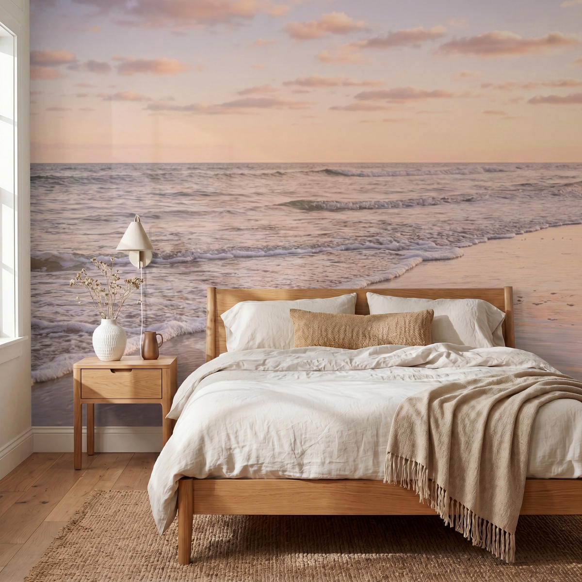 TAPETE - Strand - Brandung - Wolken - 300x260 cm - Hellrosa, Papier (300/260cm) - OnlyWow