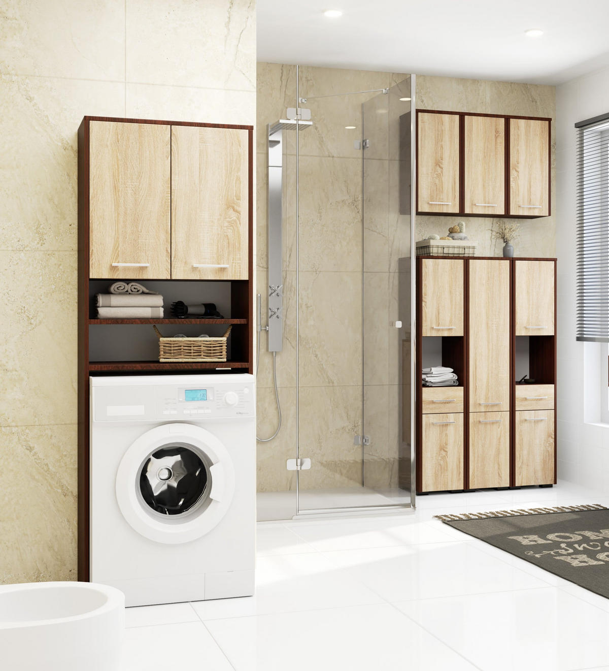 WASCHMASCHINENUMBAUSCHRANK mit zwei Türen, 64 × 30 × 190 cm Wenge, Sonoma Eiche - Wengefarben/Sonoma Eiche, Holzwerkstoff (64/180/30cm) - RAUMHIRSCH FURNITURE
