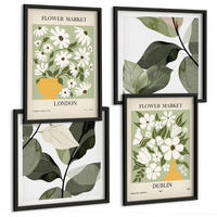 BILDER SET 4er Set - 50x50 cm & 40x60 cm Schwarzer Rahmen - Blumenmuster London Dublin - Schwarz, Kunststoff (50/50cm) - TULUP