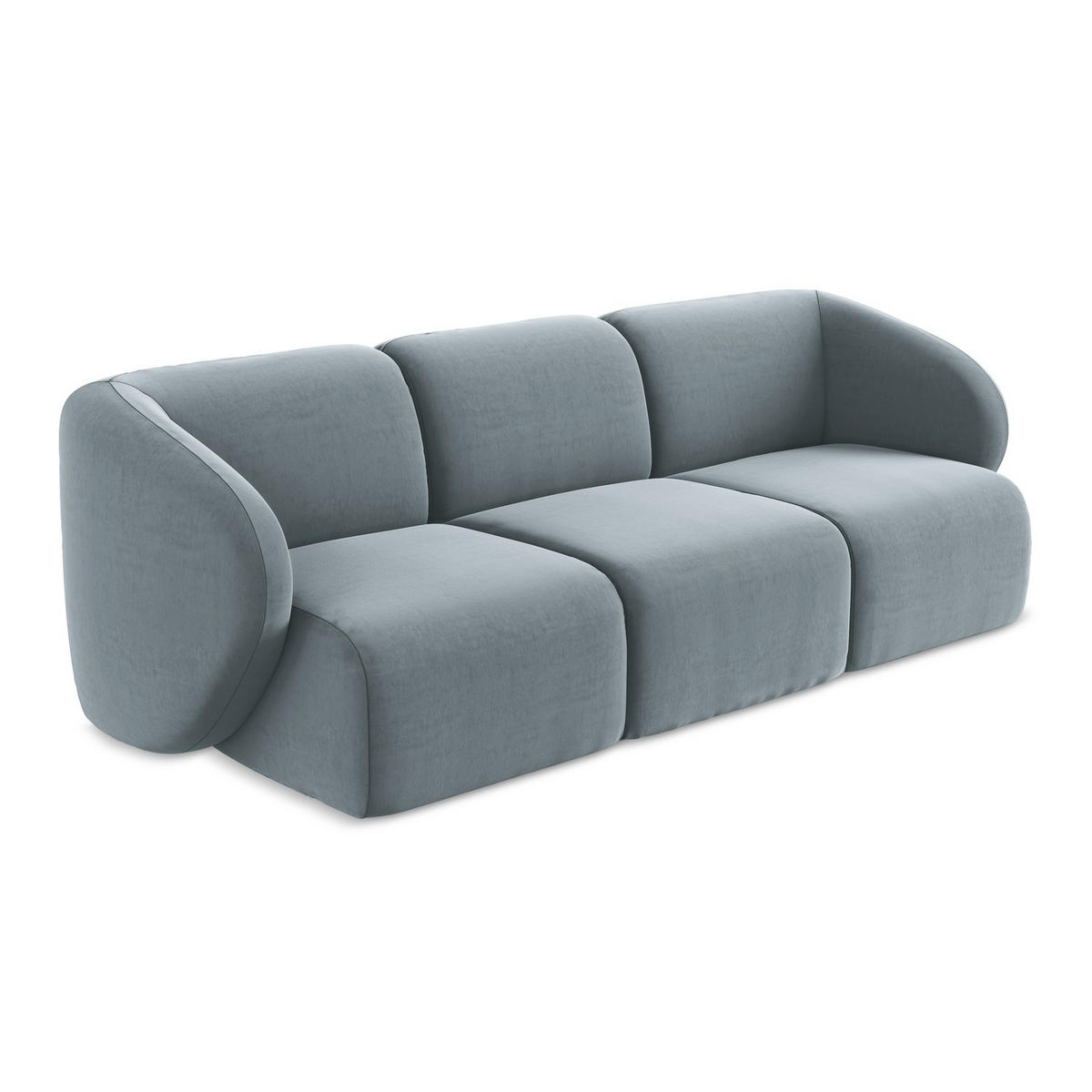 3-SITZER SOFA Samt Stoff Blau - Schwarz/Hellblau, Holzwerkstoff/Kunststoff (244/75/94cm) - LaMiaSofa