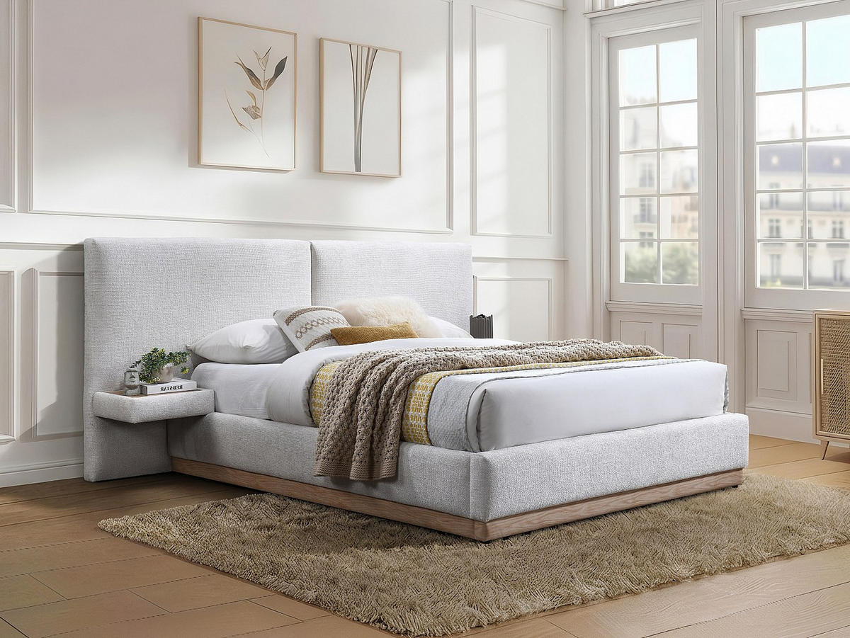 BETT mit Bettkasten - 2 Personen - stoff - beige Morivalo - Beige, Textil (180/200cm) - Vente-Unique