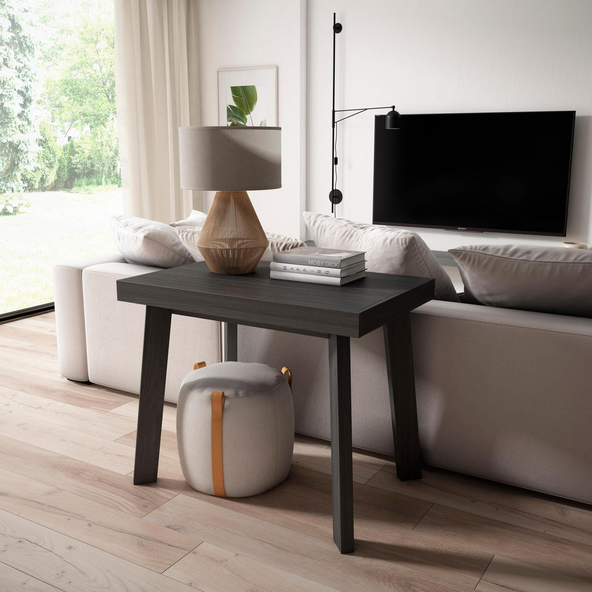 KONSOLENTISCH ausziehbar 58 bis 140cm, für 6 Gäste, schwarz eiche, 90/58/73cm - Eichefarben/Schwarz, Holzwerkstoff (90/140/73cm) - Skraut Home