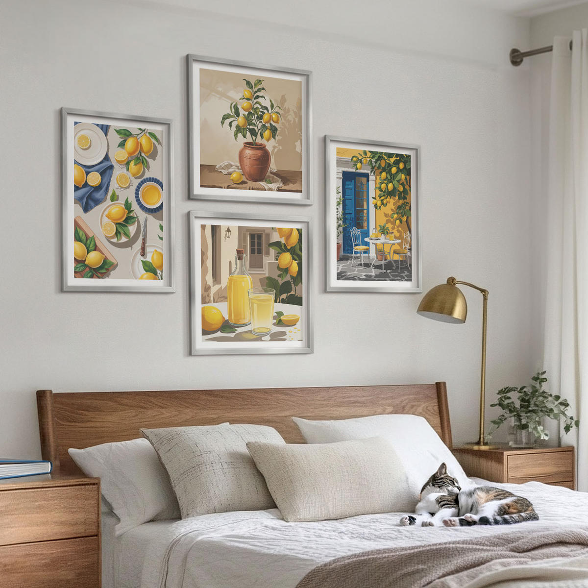 BILDER SET 4er Set - 50x50 cm & 40x60 cm Silberner Rahmen - Zitronengarten mit Getränken - Silberfarben, Kunststoff (50/50cm) - TULUP