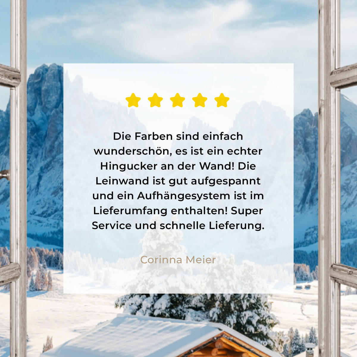 LEINWANDBILD Winterlandschaft - Hütte - Berge - Ausblicke - Aussicht - Natur 80x120 cm - Weiß Hochglanz, Textil (80/120cm) - MuchoWow